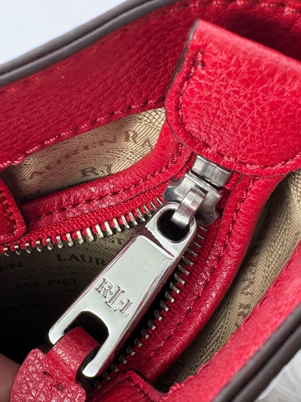Ralph Lauren Arlington Tote Bag Red Cow Leather Sleek Shopper Silver Accents - Picture 9 of 16